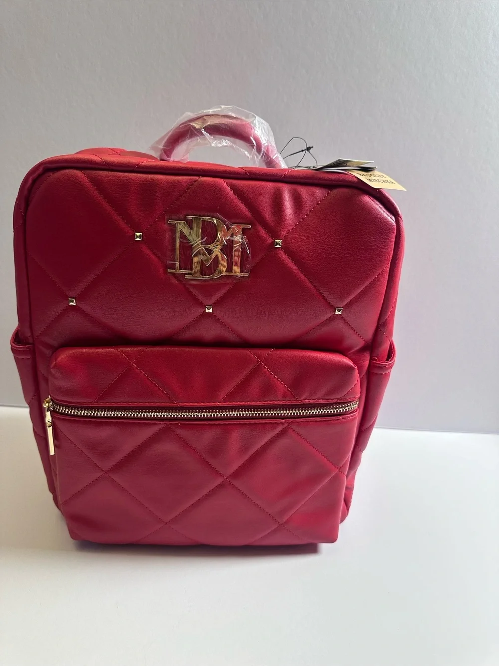 RED NWT Badgley Mischka Diamond-Quilted Vegan Leather Laptop Backpack